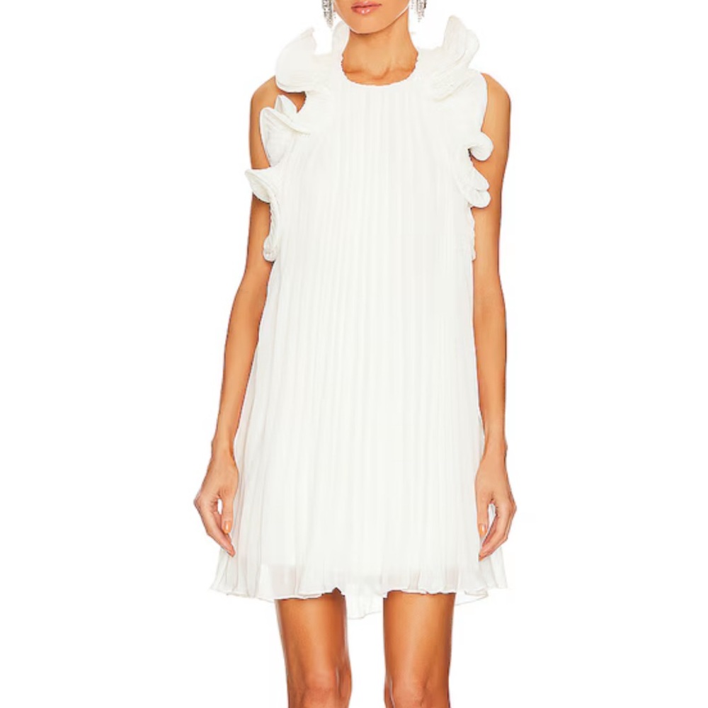 AMUR Mimi White Pleated Ruffle Mini Dress Bridal Size 4
